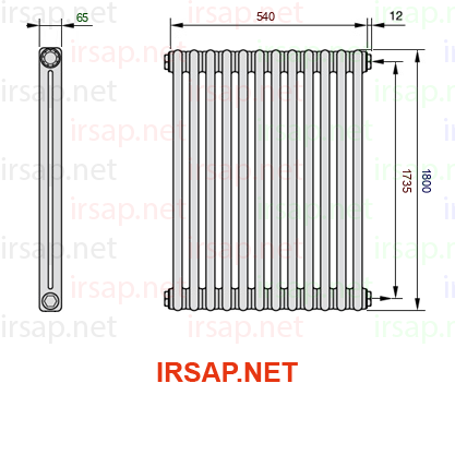 чертеж радиатора Irsap Tesi 21800-1221800-12-30-01